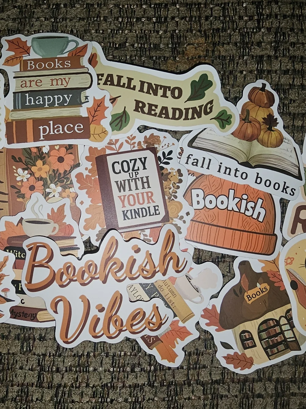 Bookish Vibes Fall Sticker Sheet - Orange Brown Autumn Designs
